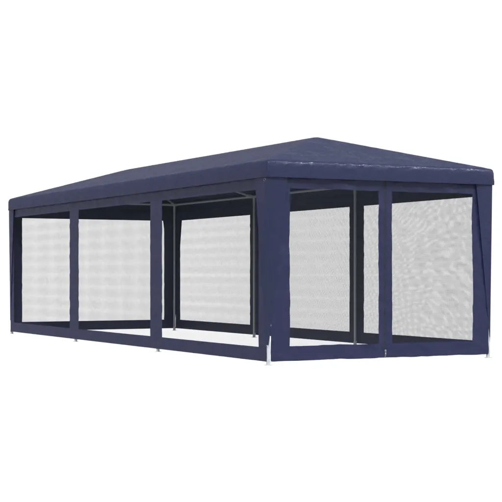 Tenda per Feste con 8 Pareti Laterali in Rete-Tenda Gazebo Blu 3x9 m HDPE