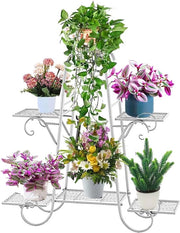 Supporto per piante a 6 livelli - Sostegno per vaso di fiori - Metallo bianco - Adatto per interni ed esterni