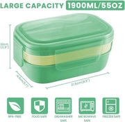 Bento Box da 1900 ml, Cassetta per Picnic con 5 Compartimenti, Snackbox Duraturo con Cucchiaio, 2-Livello Bento Box per Adulti e Bambini, Cassetta per Scuola, Lavoro, Picnic, Viaggi