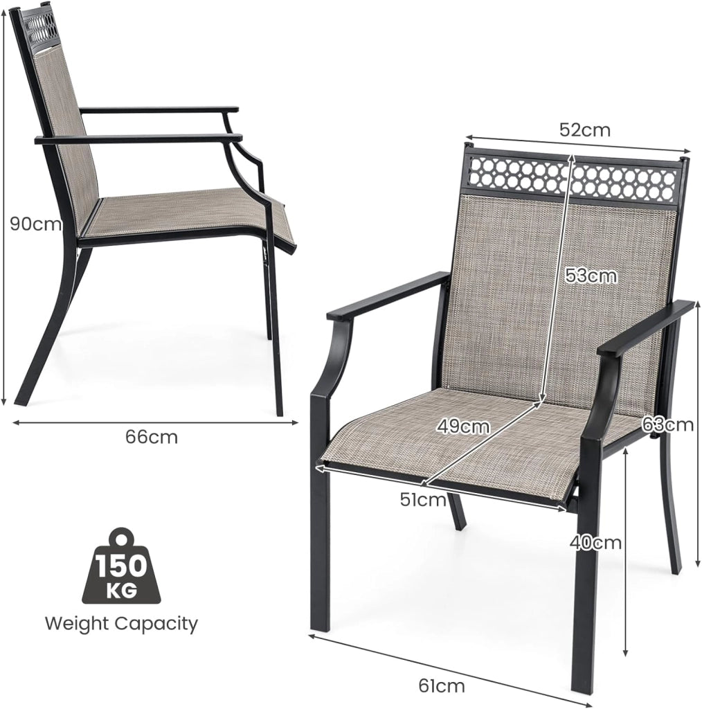Set di 2 sedie da giardino, terrazze con braccioli, sedie da balcone in metallo con portata fino a 150 kg, sedie da pranzo per patio, terrazza (caffè)