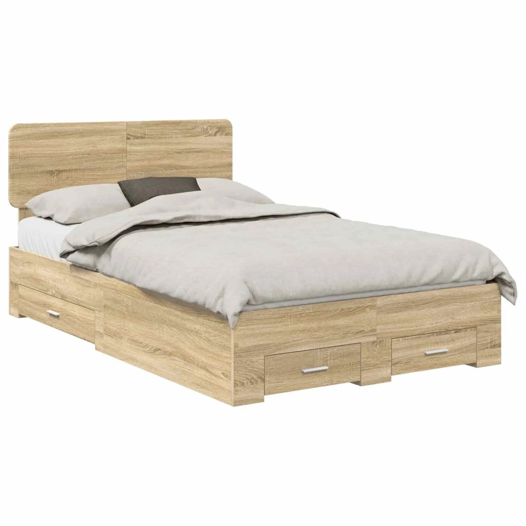Struttura del letto con testiera Rovere Sonoma 135 x 190 cm