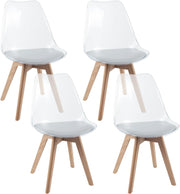 Set di 4 Sedie da Cucina Trasparenti, Sedie per Sala da Pranzo Moderne con Gambe in Legno e Seduta Imbottita, Sgabello senza Braccioli per Soggiorno e Camera da Letto, Portata 150 kg (Bianco)