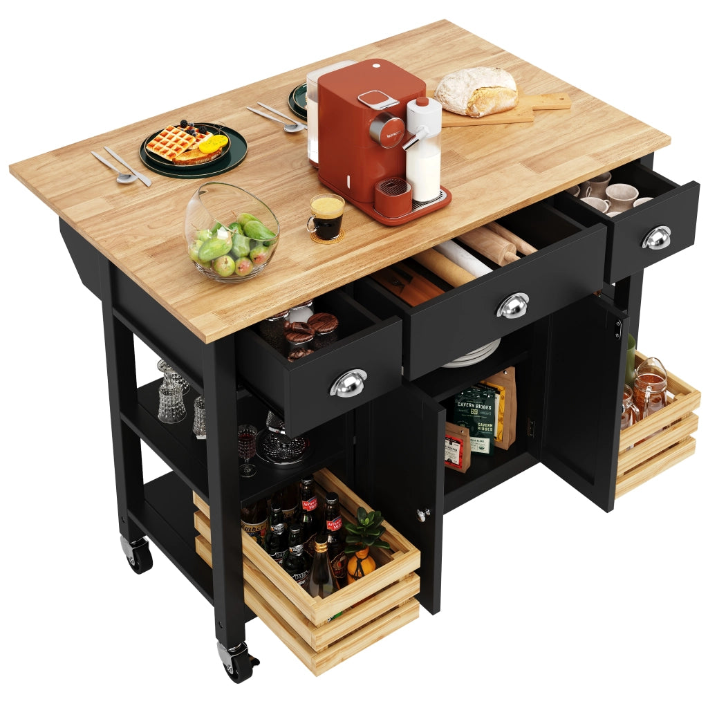 Isola cucina moderna - Zephmum- 120¡Á45¡Á90cm- nero- Cestino pino, multifunzione