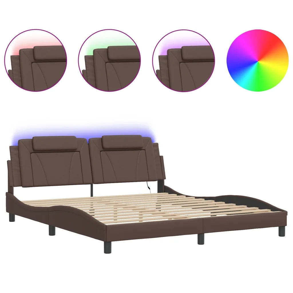 Giroletto con Luci LED Marrone 180x200 cm in Similpelle