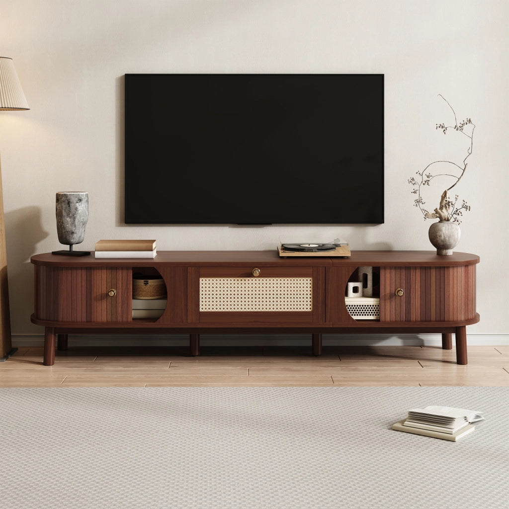 Mobile TV con 2 Ante Scorrevoli e 2 Cassetti in Rattan; Stile Naturale; Soggiorno; in Pannelli; 170??39;5??38 cm