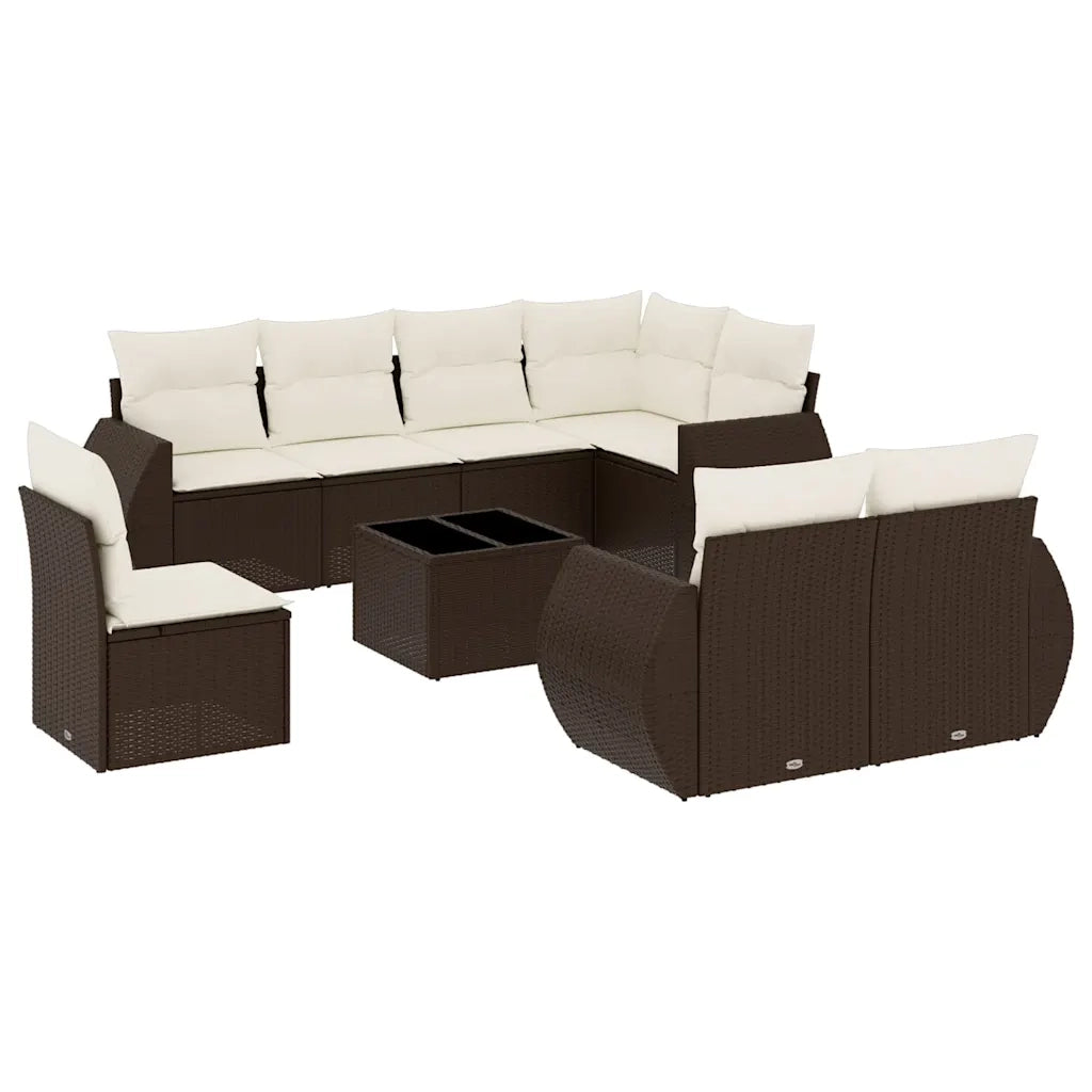 Set Divani da Giardino 9pz con Cuscini Marrone in Polyrattan 3221652