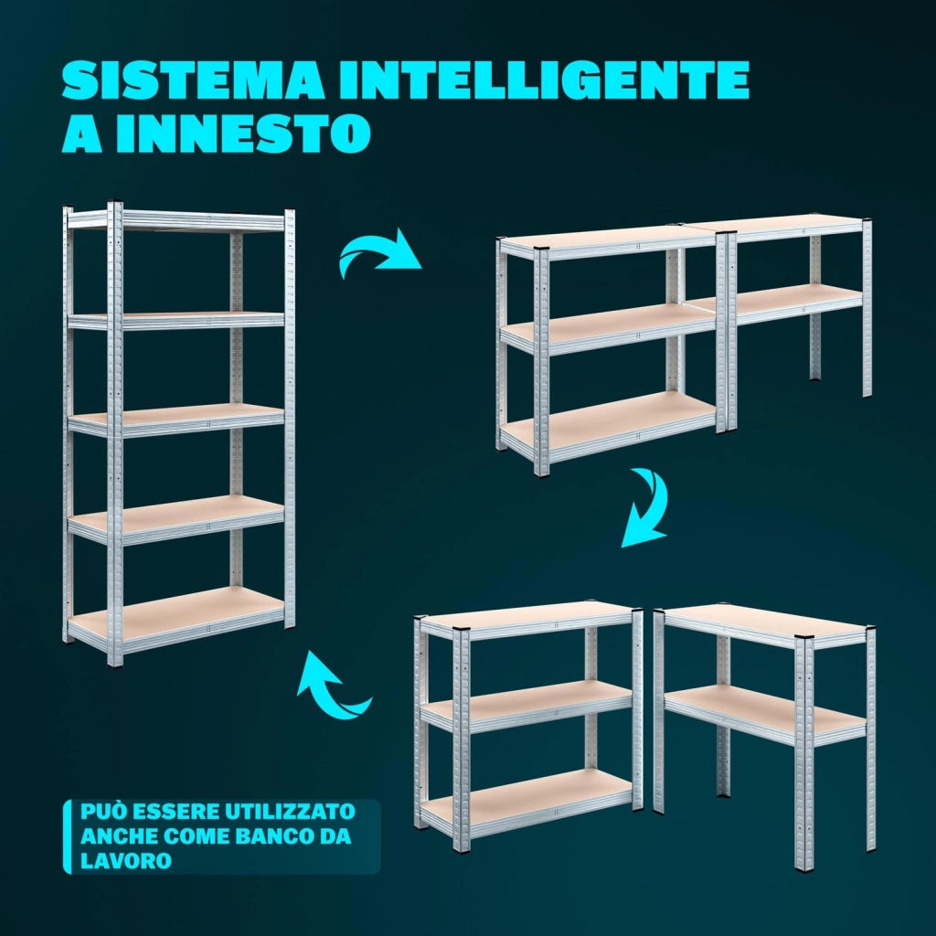 ® Scaffale ad Alta Portata XL 180x90x60cm Carico Max. 875kg 5 Pannelli MDF Scaffalatura Metallo Officina Cantina