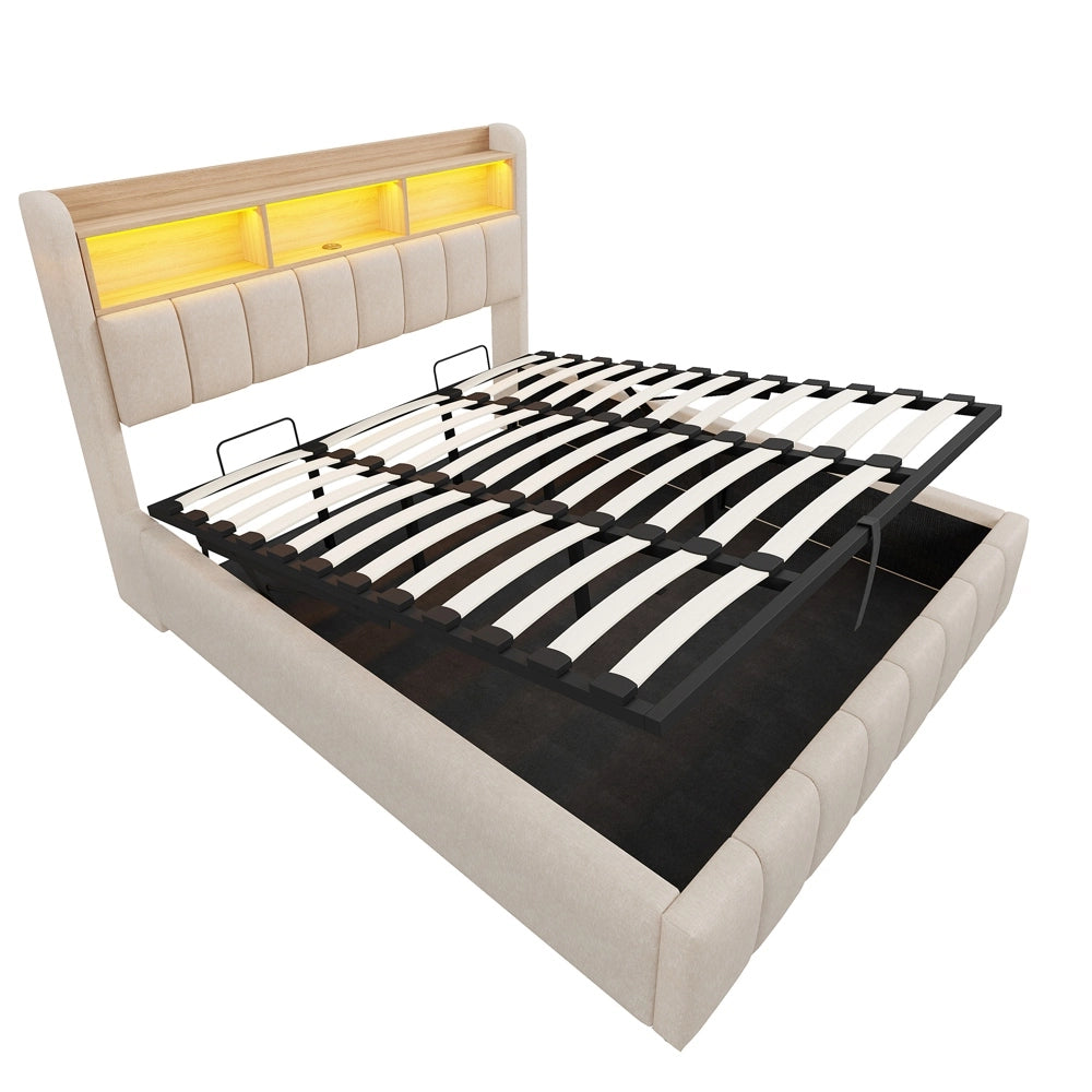 Letto matrimoniale - Xylo - 180x200 cm LED lino beige