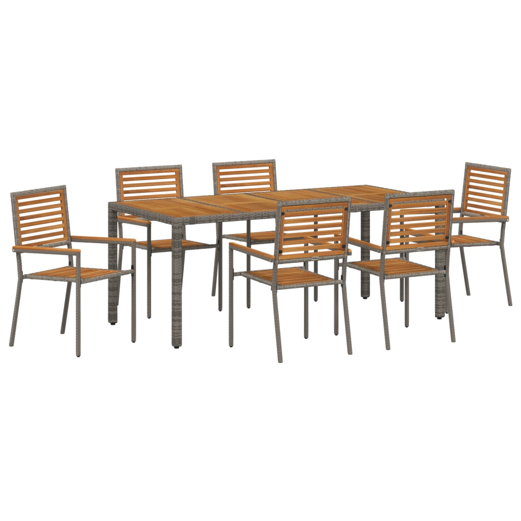 Set da Pranzo Giardino  7 Pezzi Grigio Polyrattan Acacia