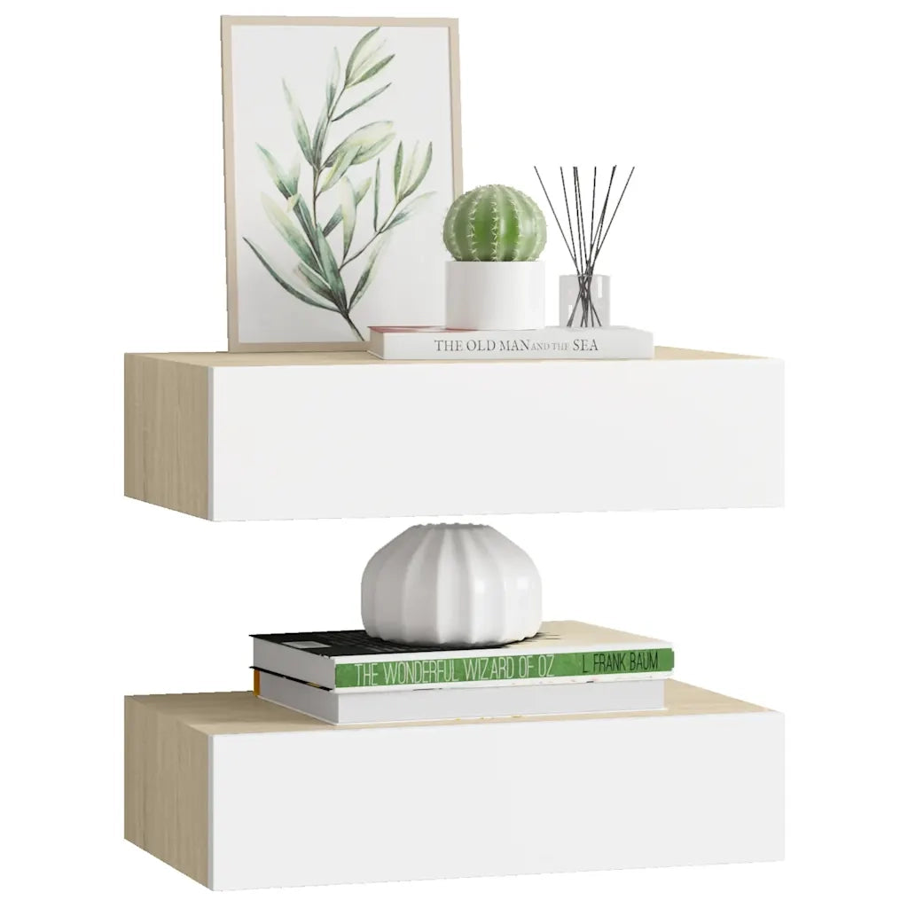 Scaffali con Cassetti 2 pz Rovere e Bianco 40x23,5x10 cm in MDF 330250