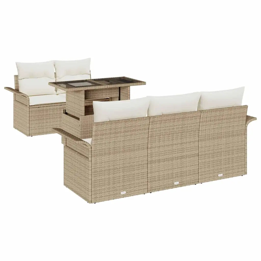 Set Divano da Giardino con cuscino 6 pcs Beige polyrattan