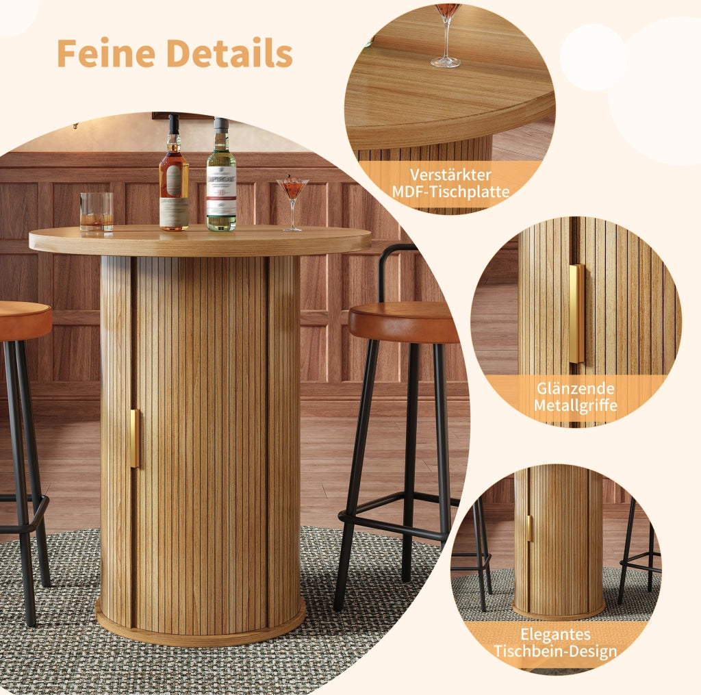 Tavolo bar rotondo con mobile a 4 ripiani; MDF e metallo; 60 x 60 x 91;6 cm; legno