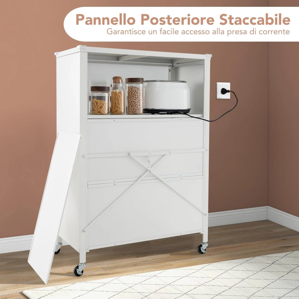 Credenza da Cucina a 4 Livelli, Armadietto Salvaspazio con Ante Ribaltabili e Ruote Bloccabili, Mobilietto Moderno in Metallo per Bagno, Soggiorno, Cucina e Ingresso, 81 x 37 x 115 cm