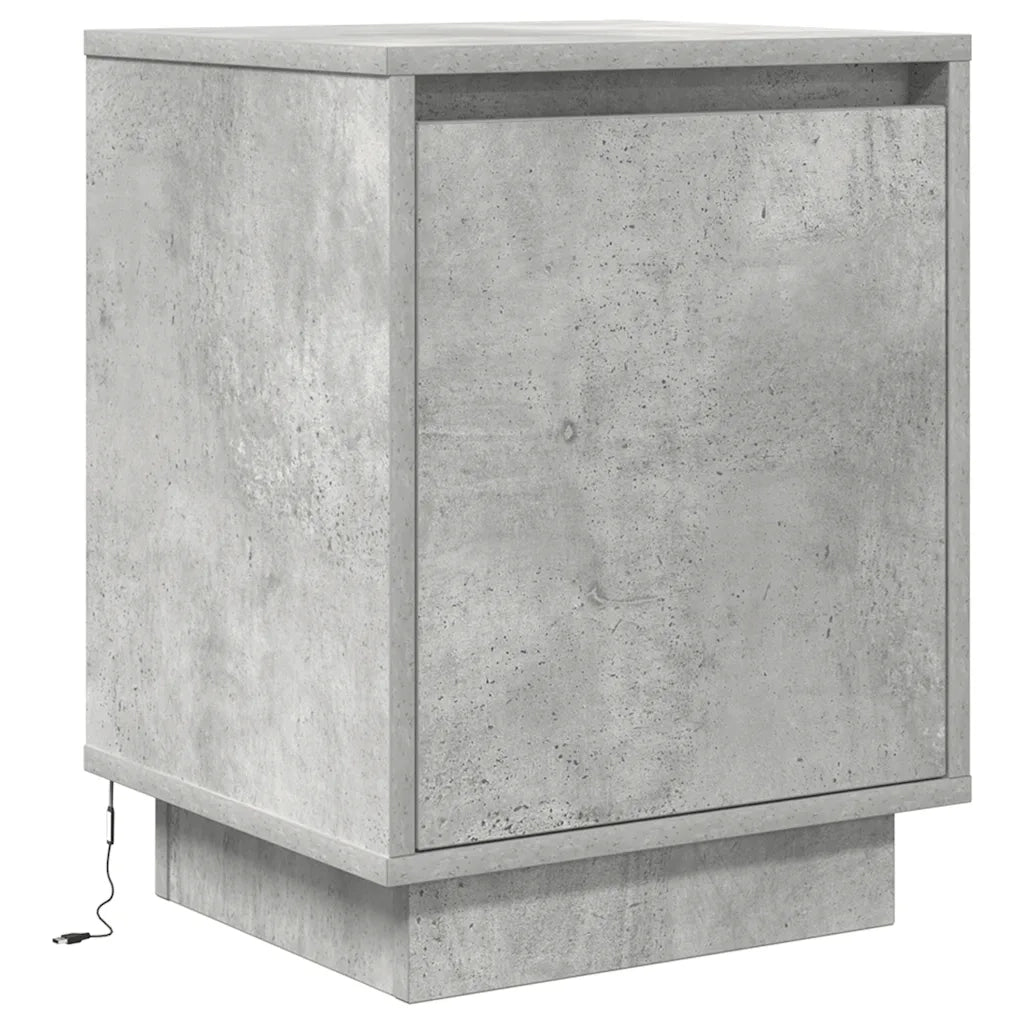 Set di 2 Comodini | Armadio da Notte | Mobiletto da notte con Luci a LED Grigio Cemento 38x34x50 cm