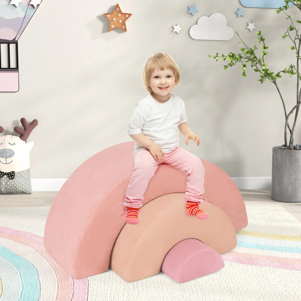Set di giocattoli per arrampicata per bambini di 3 pezzi, Tunnel gioco interna in schiuma con riempimento elastico Rosa-Giocattoli educativi