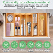 Organizzatore per cucina in bambù - cassetti estensibili 5-7, 32,2x43/50x43cm, sistema di inserimento cassetti regolabile, organizzatore in bambù per cucchiai e forchette
