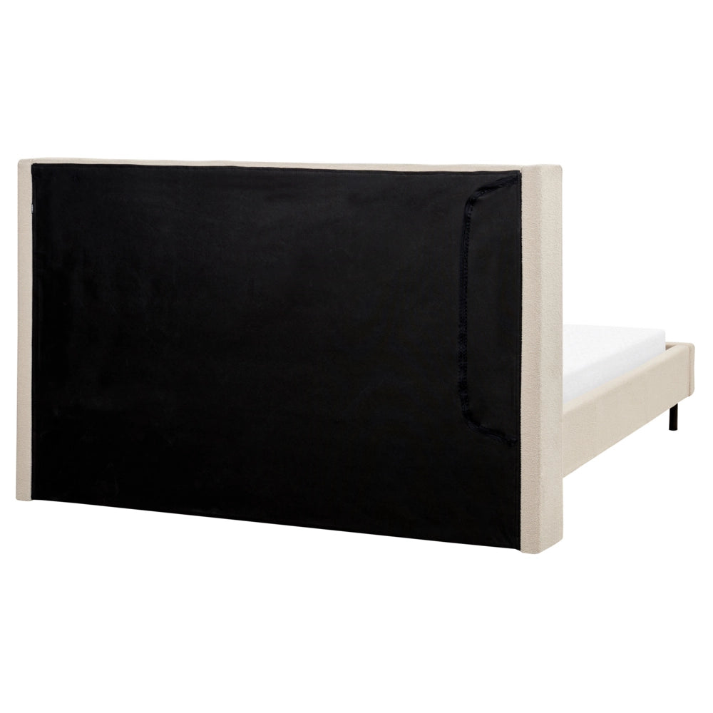 Letto matrimoniale con doghe 160 x 200 cm tessuto bouclè di colore beige stile glam moderno