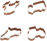 Set di veicoli giocattolo a forma di biscotto in acciaio inossidabile con rivestimento di silicone, contenente 4 modelli: auto della polizia, trattore, camion, elicottero, da 4 pezzi.