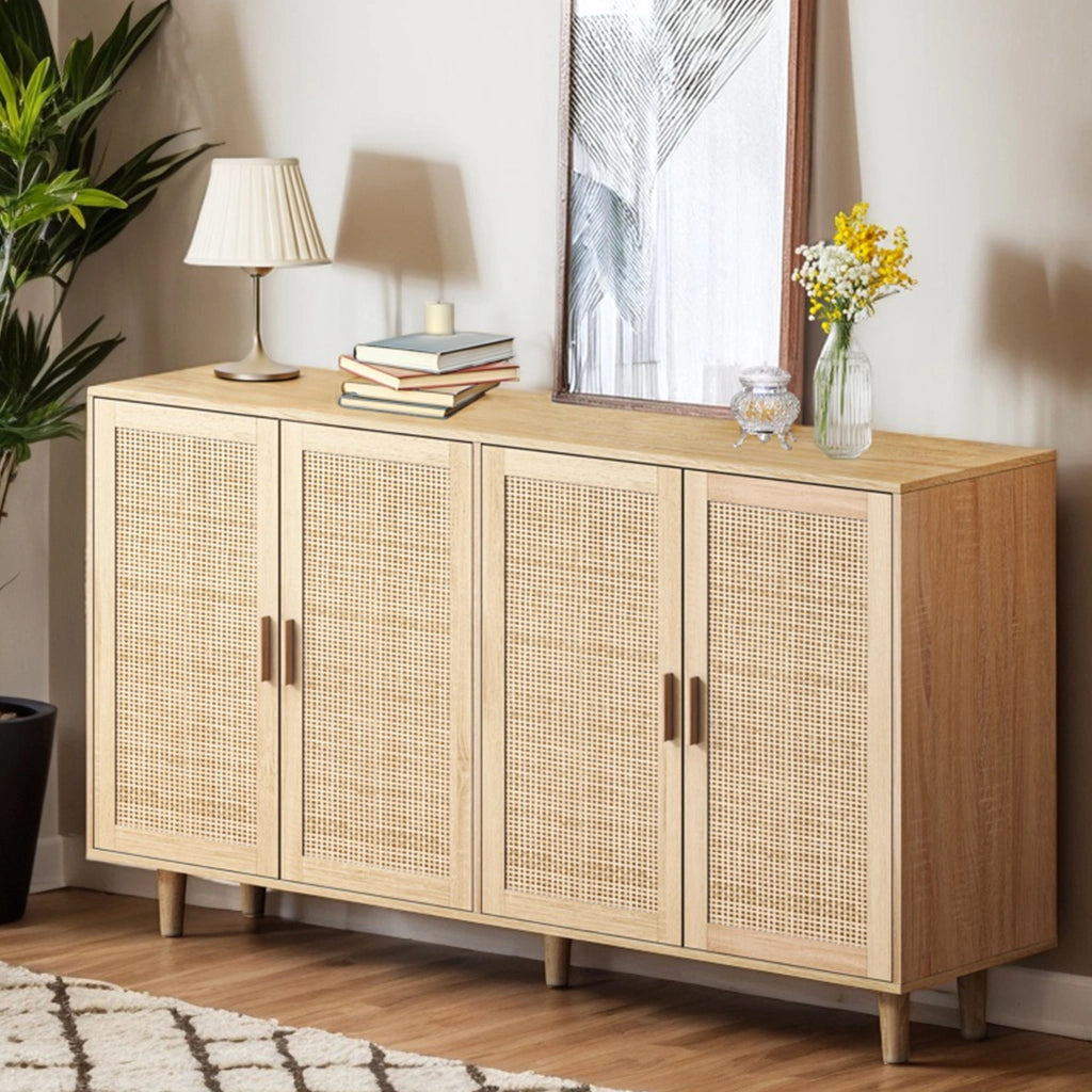 Credenza alta con 4 ante e ripiano regolabile per soggiorno in truciolare 158 x 40 x 88 cm naturale