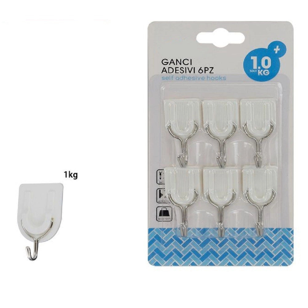Trade Shop - Set 6 Pezzi Ganci Gancio Attaccapanni Adesivo Parete Legno Porte Fashion 59670 -