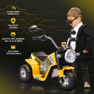 Moto Elettrica per Bambini 6V 3 Ruote Gialla