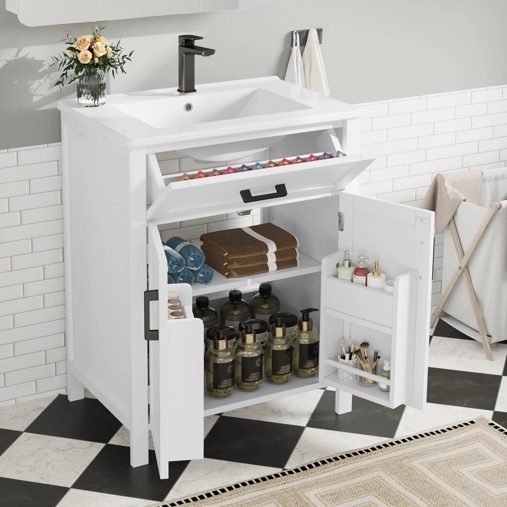 Mobile Bagno con Lavabo Integrato ¨C MINIMAL ¨C Bianco, 2 Ante, Cassetti, 60x46x85