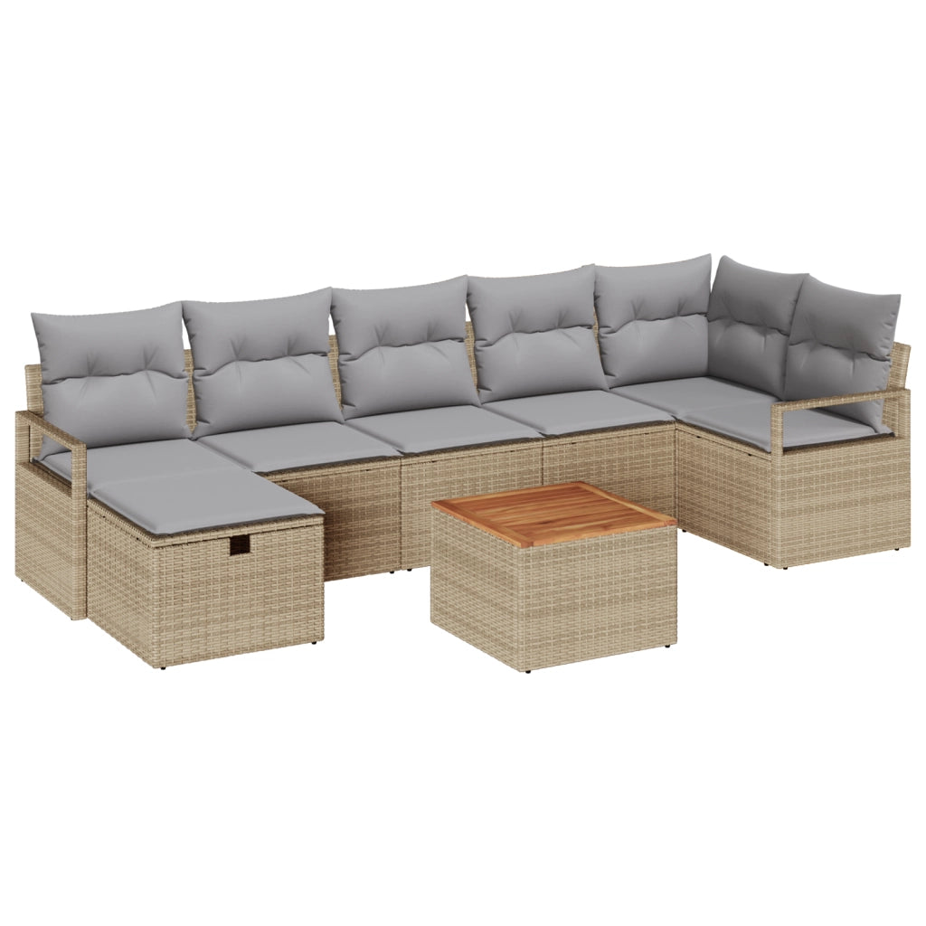 Set da Giardino  a 8 Pezzi con Cuscini in Rattan Polimerico Beige