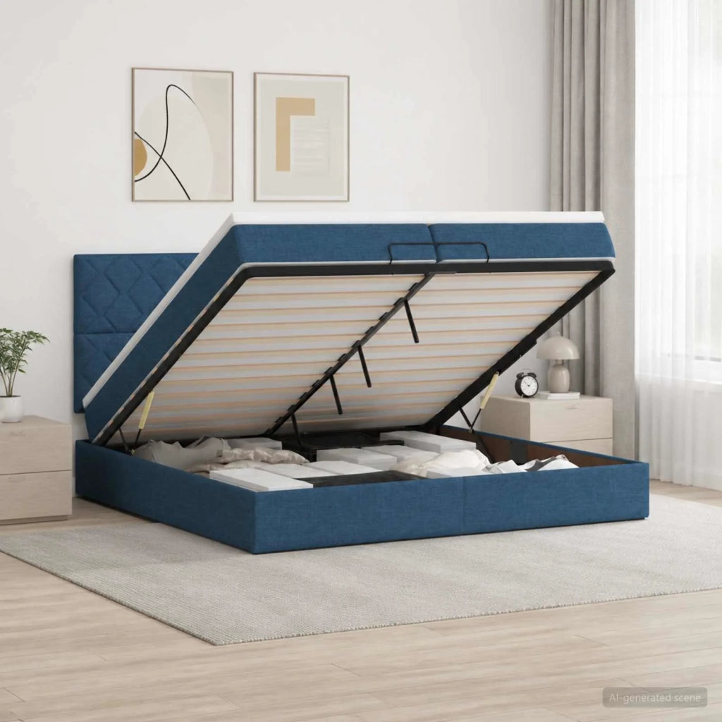 Letto ottomano con materasso Blu 200 x 200 cm Tessuto 3457604