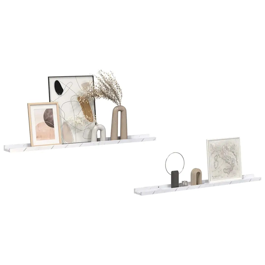 2 pz Scaffale da parete | Ripiano a parete | Mensola a parete Marmo Bianco 100 x 9 x 3 cm