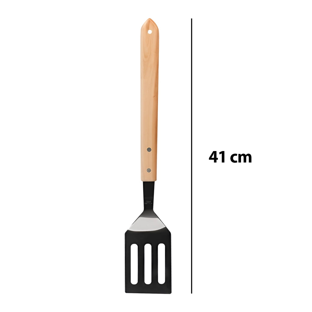 Spatola per Barbecue in Acciaio Inossidabile con Manico in Legno di Quercia 41cm Nero / Beige BBQ