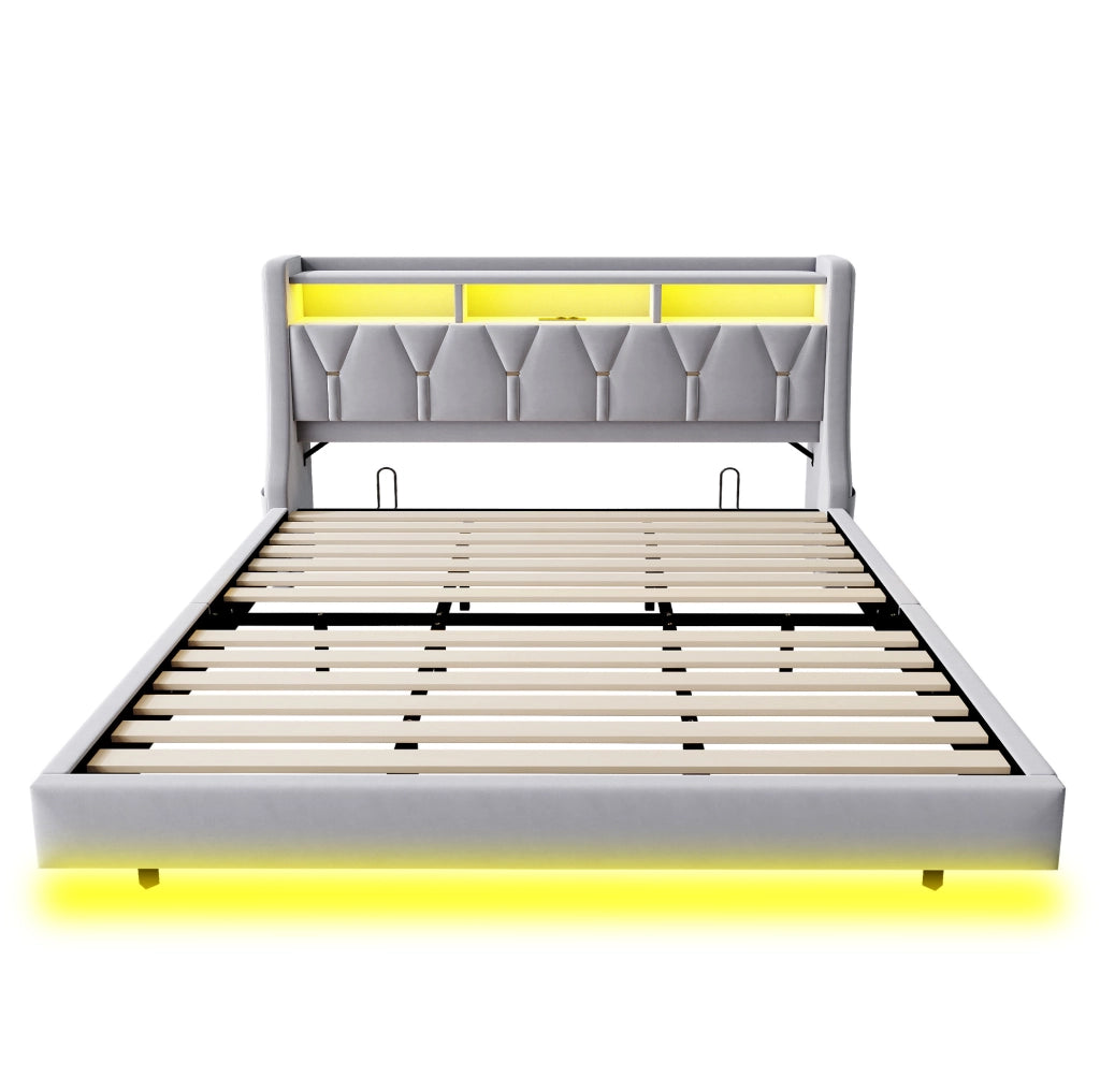 Letto matrimoniale imbottito 180x200 cm grigio chiaro con LED