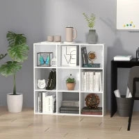 Libreria Bianca per Casa e Ufficio, Scaffale dal Design Moderno con 9 Scomparti in Legno,  91.5 x 29.5 x 91.5 cm