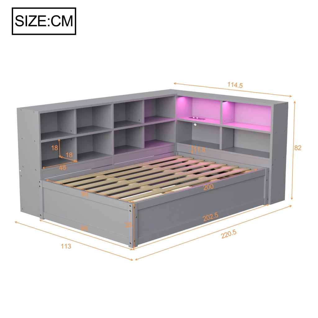Letto sofa multifunzione legno grigio 90x200 cm