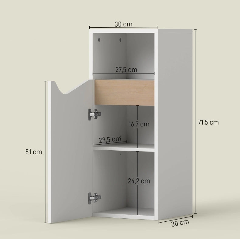 Mobile bagno stretto con ripiani regolabili e vano aperto, bianco