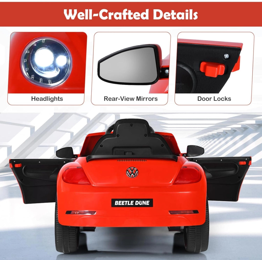 Macchina Elettrica per Bambini Volkswagen Beetle Maggiolino 12V con Telecomando, Auto Elettrico a Pedale, Veicoli con Musica, Fari LED e Clacson, 3-5km/h, Carico 30 kg, 3-8 Anni (Rosso)