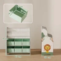 Scaffale Portagiochi con 6 Cassetti in Tessuto e Libreria a 2 Livelli, in Legno e Acciaio, 63x30x71 cm, Verde