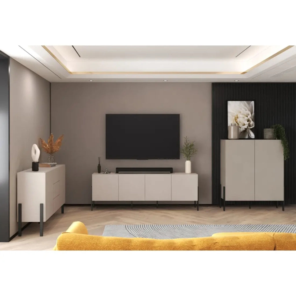 Armadio SALMA 2 porte push-to-open – beige & nero opaco, 114×135×40 cm