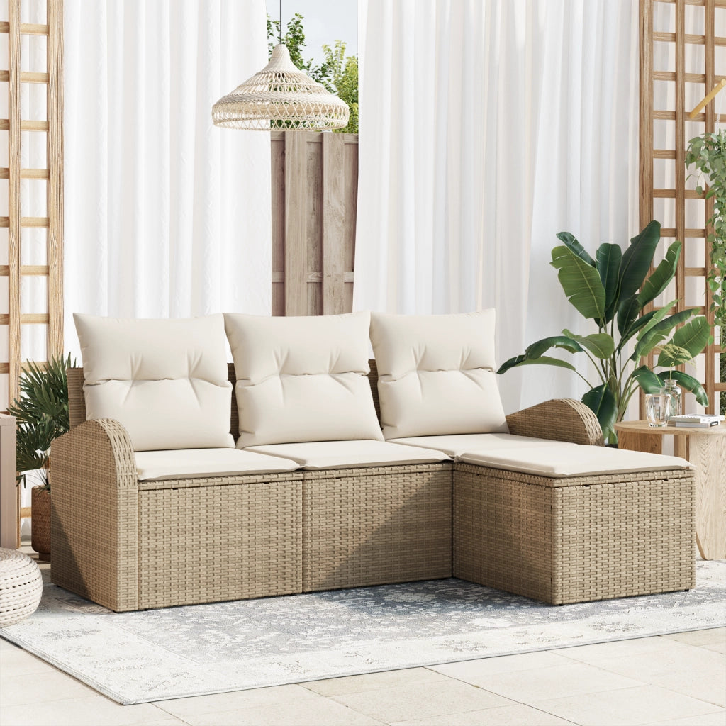 Set di divani in 4 pezzi con cuscini Beige Rattan sintetico
