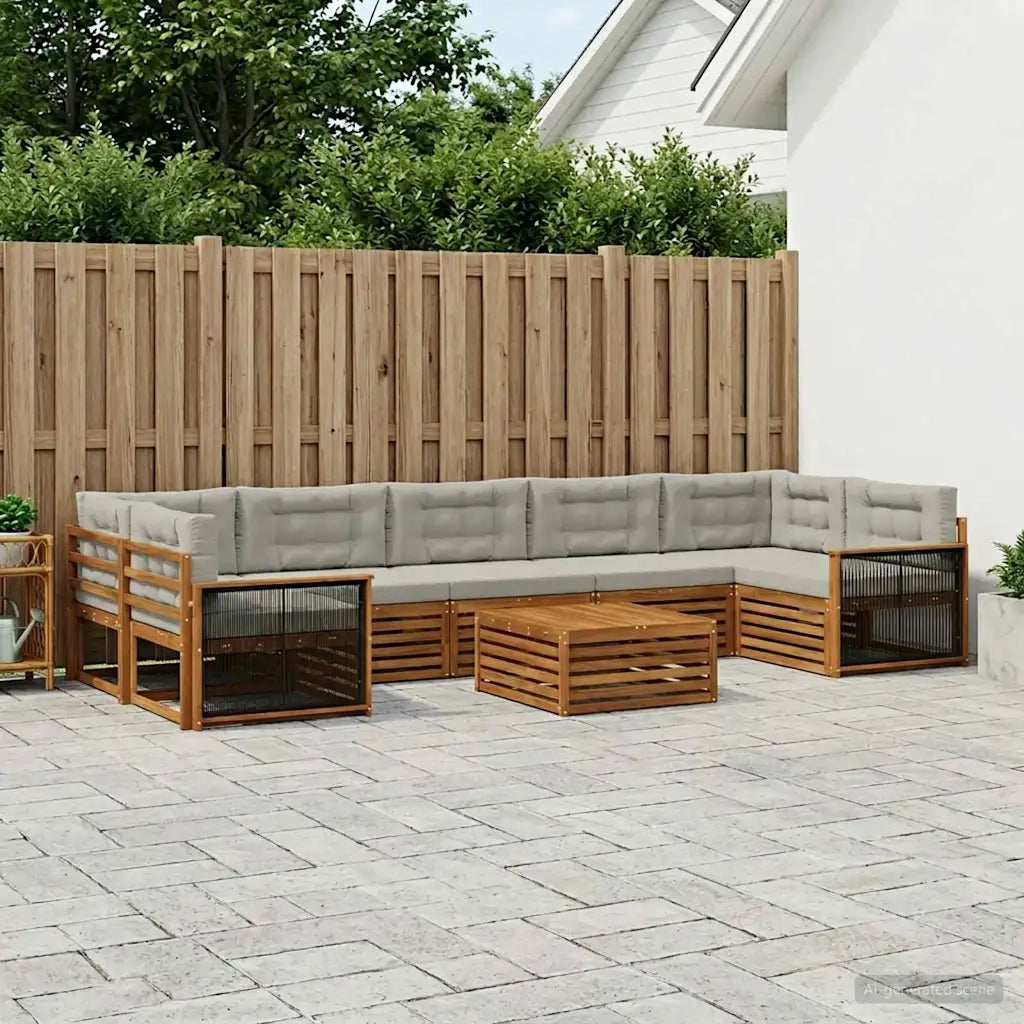Set di divani da esterno 8 pcs Naturale e Grigio Chiaro 3383144