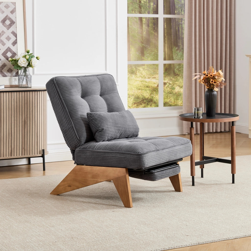Poltrona Lounge Reclinabile con Poggiapiedi ¨C MINIMAL ¨C Tessuto, Cuscino Lombare, Gambe in Legno