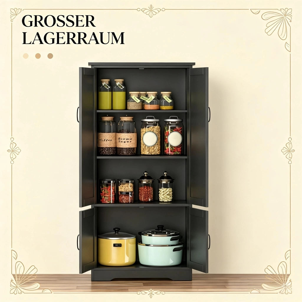 Credenza da cucina con 2 ante, 1 vano senza ripiano e 3 ripiani, design moderno, per cucina, nero, 60 × 30 × 123 cm