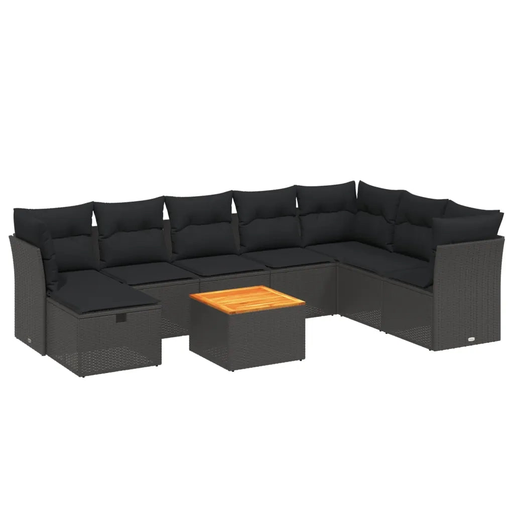 Set Divani da Giardino 9 pz con Cuscini Nero in Polyrattan 3264758