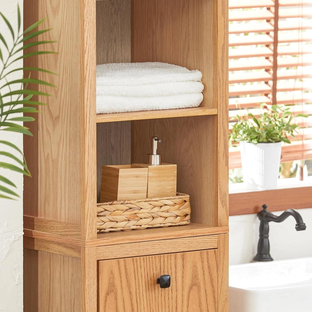Mobile Bagno Armadio da Bagno con Sacco per Biancheria, Mobiletto Salvaspazio Mobile Lavanderia 40x172x35 cm, MDF Naturale, Grande Capacità, Facile da Montare BZR95-N