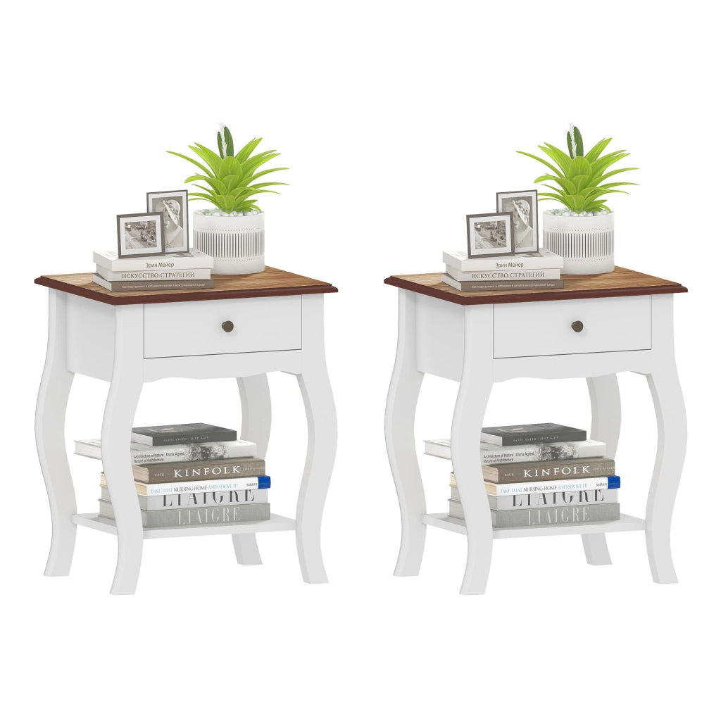 Comodino con cassetto e ripiano aperto ¨C Zephmum ¨C 45x35x55 cm bianco effetto rovere