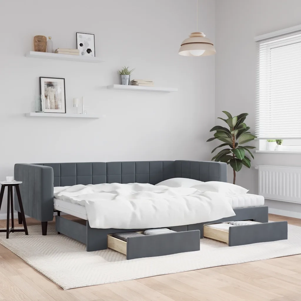 Divano Letto Estraibile Cassetti Grigio Scuro 90x200cm Velluto 3196764