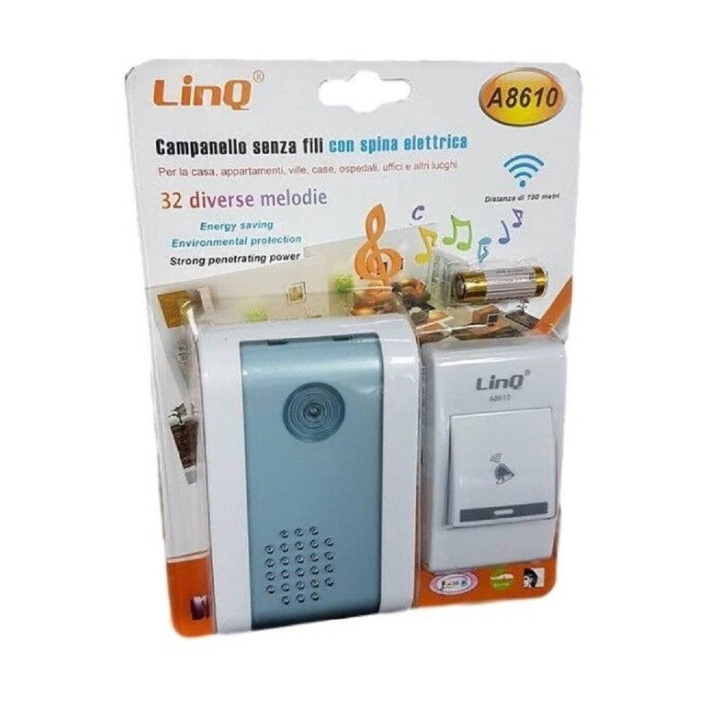 Trade Shop - Campanello Wireless Spina Elettrica Rete 220v Senza Fili 32 Melodie Porta A8610 -