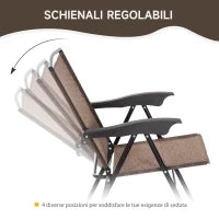 Tavolino con 2 Sedie Set Mobili 3pz Pieghevole Regolabile Esterno Textilene Marrone