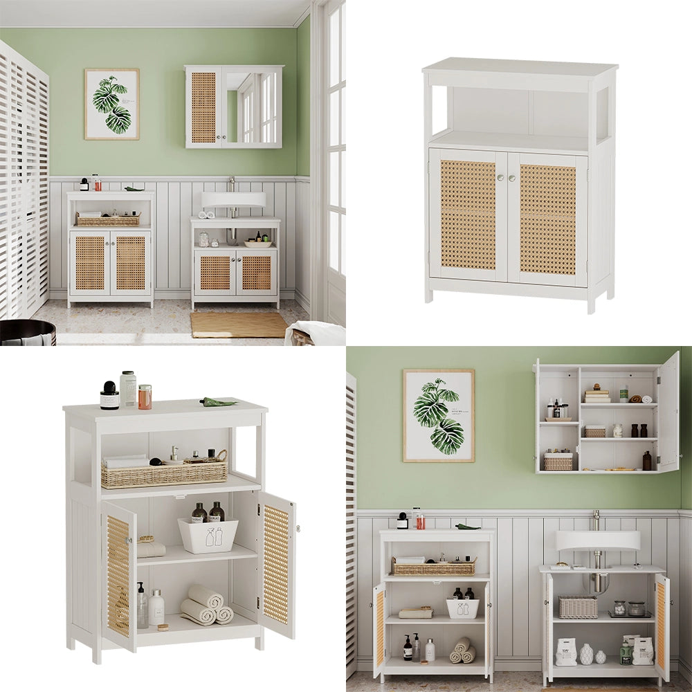 Vicco Mobiletto bagno Bianco 60 x 80 cm con ante e vano a giorno