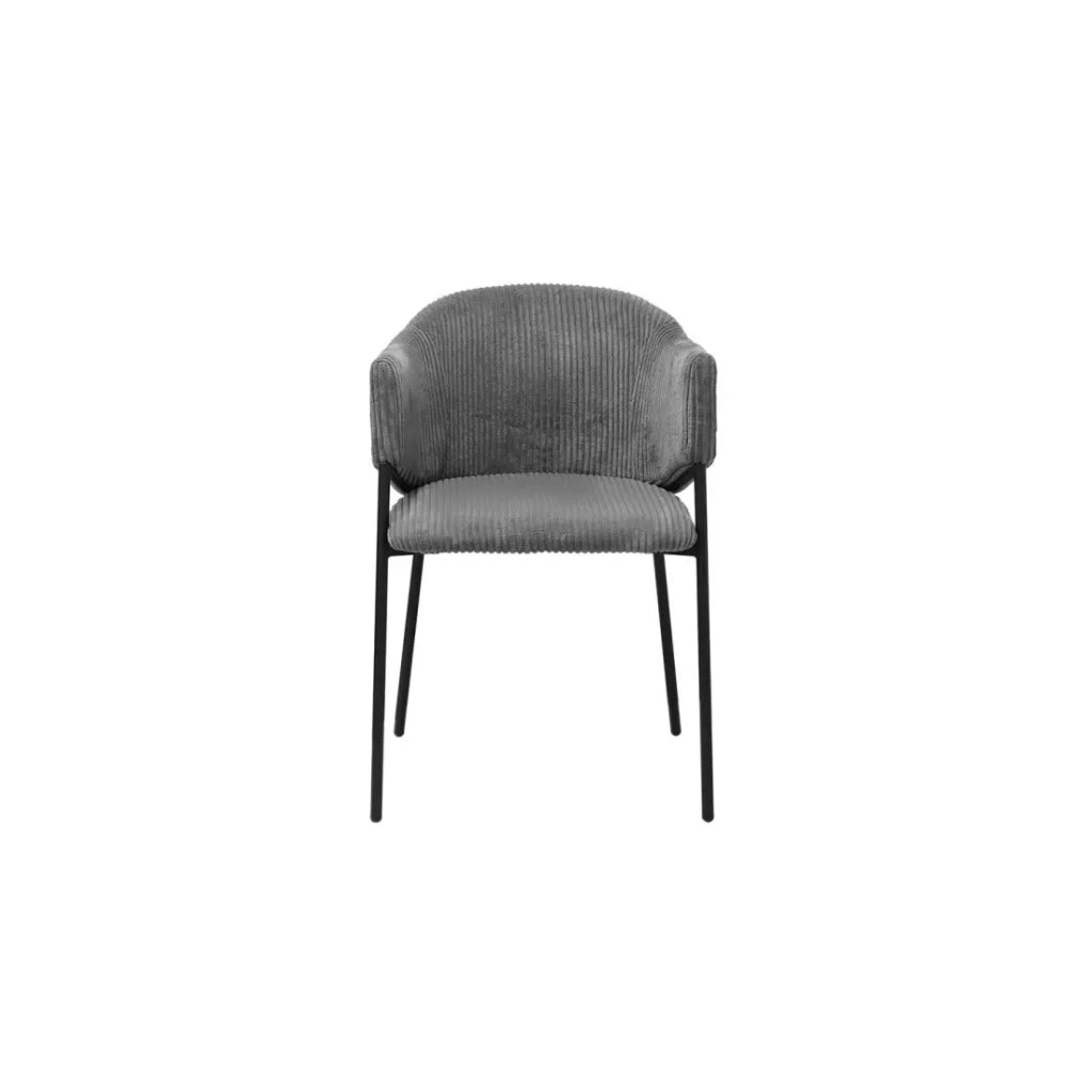 Sedia da pranzo IMANY – Velluto a coste grigio scuro – Braccioli – Piedi in metallo nero – Stile design / industriale