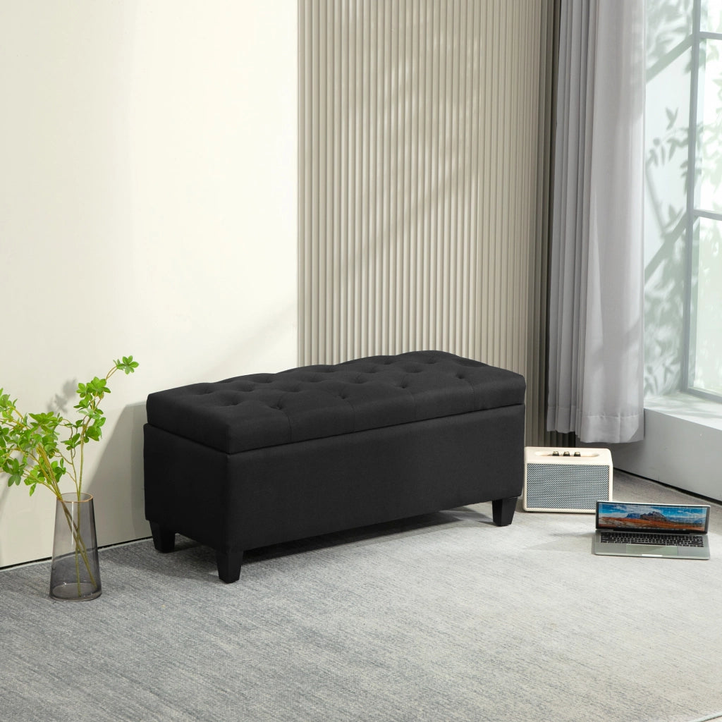 Panca imbottita con contenitore, seduta apribile, nero, 100 x 40 x 44 cm